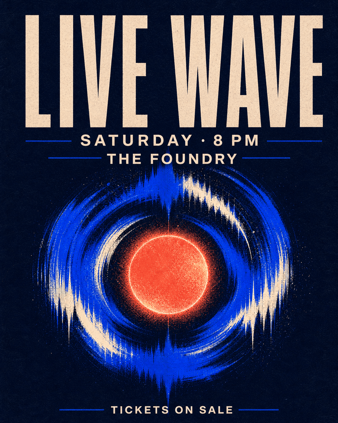在聊天中產生的 Live Wave 電子音樂預告傳單
