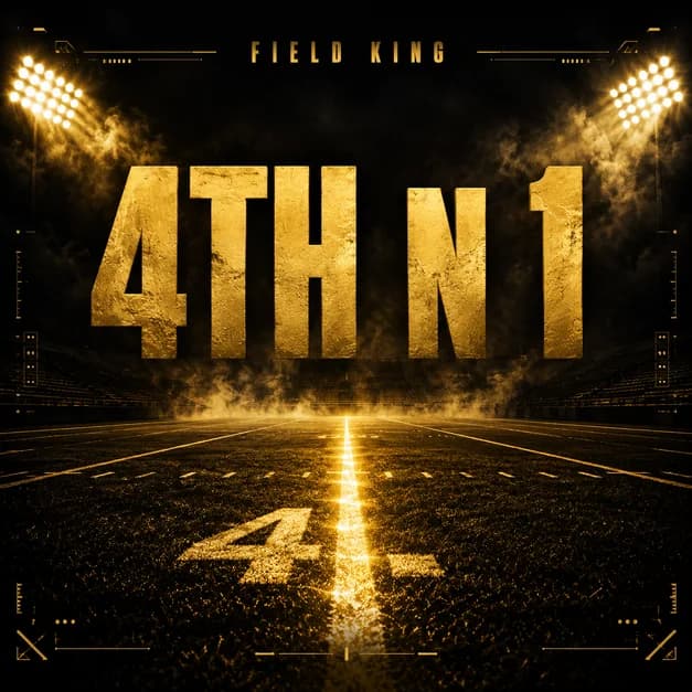 Typographie de pochette avec grand titre sur un terrain de football nocturne cinématographique
